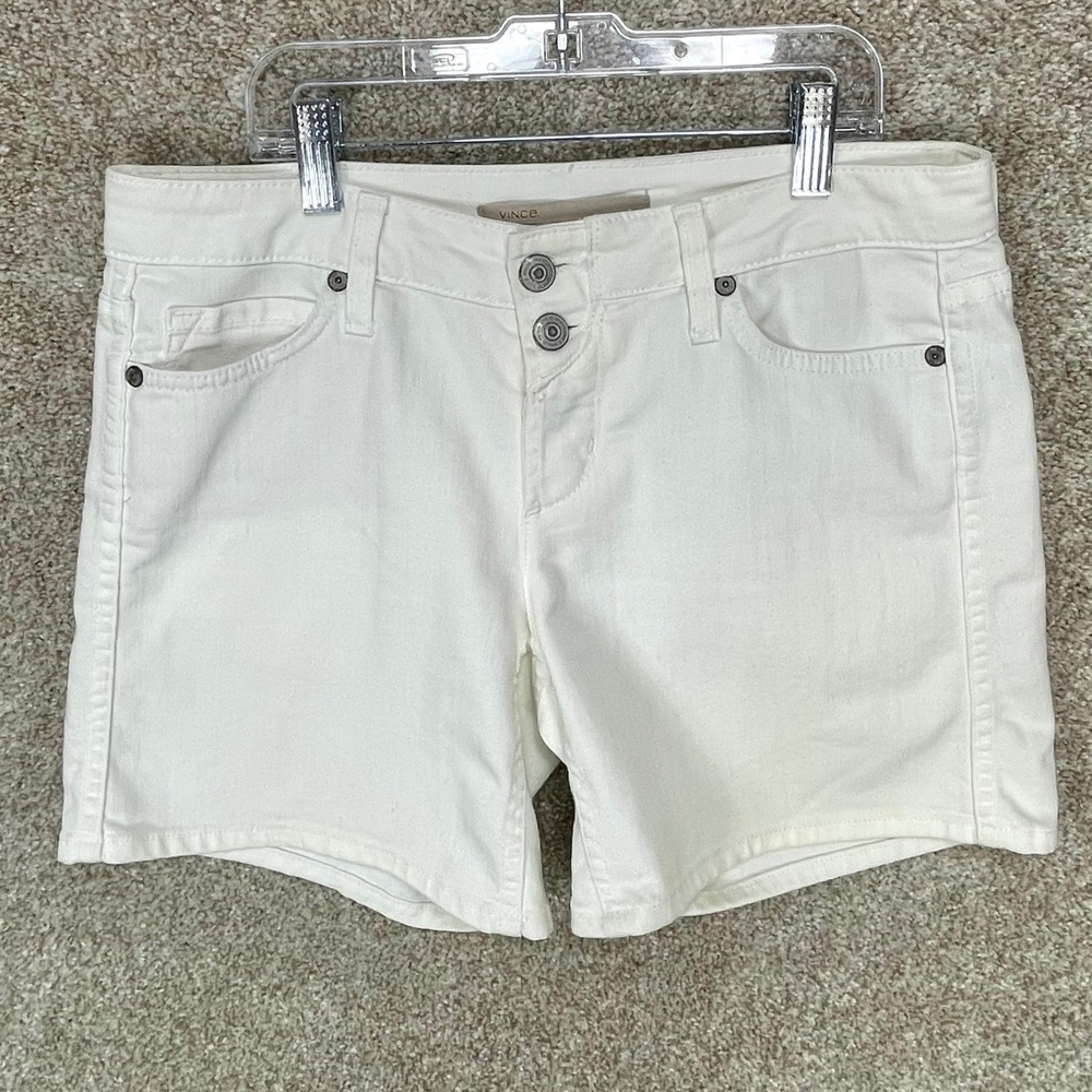 Vince Button Fly Mid Rise Shorts Womens Sz 27 White Resortwear Minimalist Denim